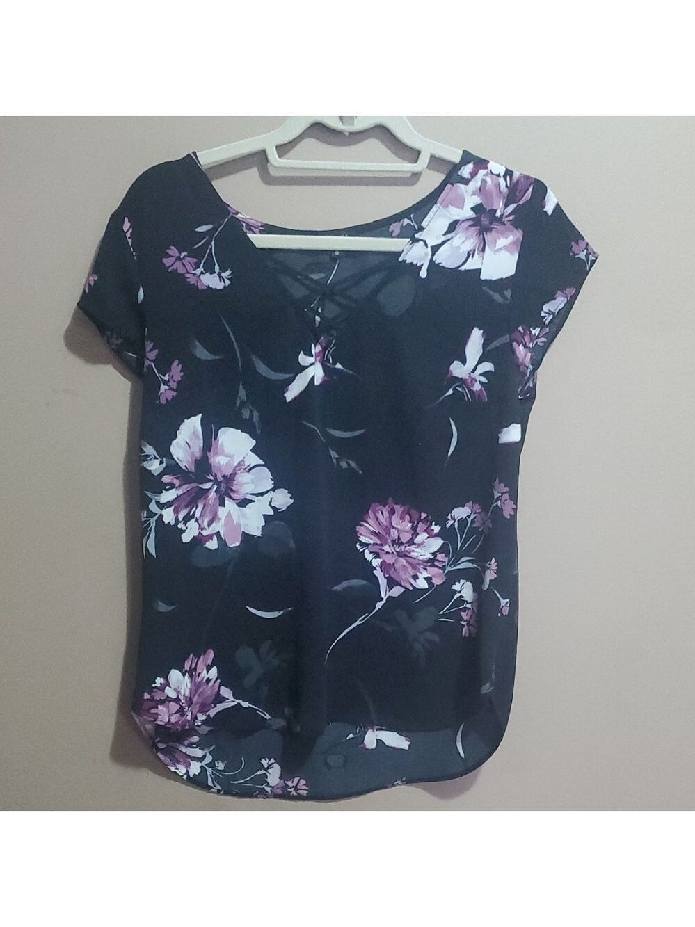Dynamite Black and Pink Floral Blouse Size Small
